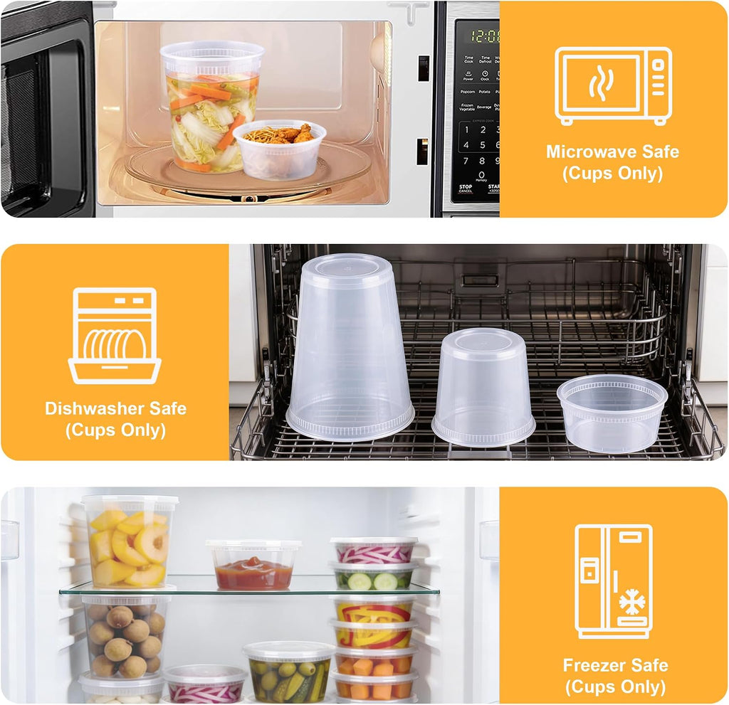 60 Sets Deli Containers with Lids - 32/16/8 oz, 20 of Each Size