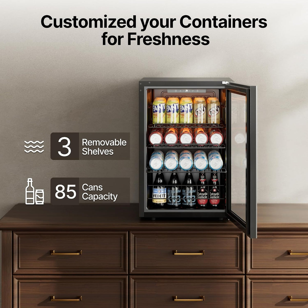 85 Cans Mini Fridge, Beverage Refrigerator Cooler for Drink, Beer
