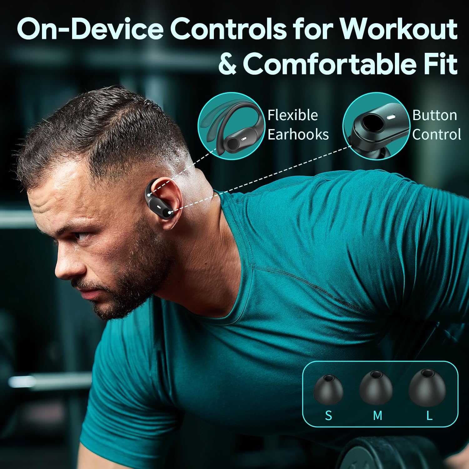 Active Noise Cancelling Ear Buds Wireless Earbuds 80H Playtime Bluetooth Headphones Over Ear Hooks Earphones with