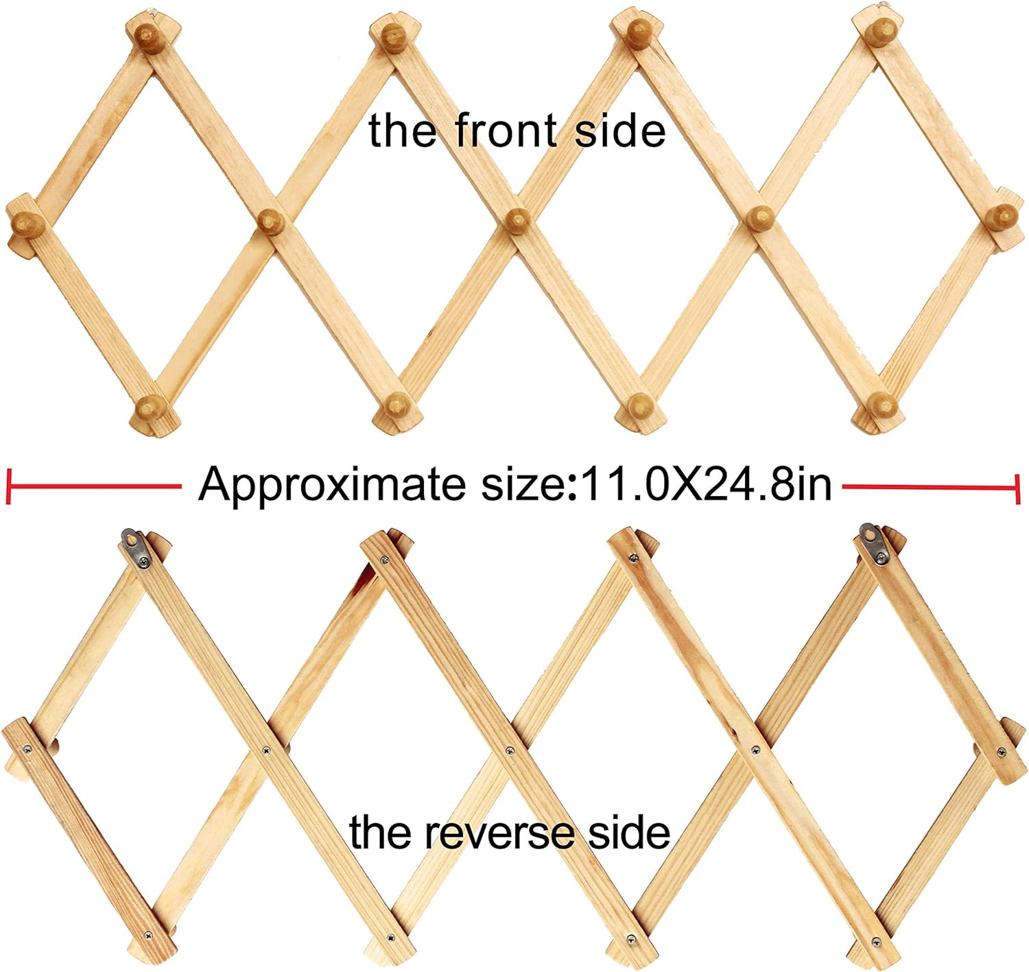 Accordion Style Expandable Wall Wooden Coat Rack 13 Hooks (Pegs) Hang Hats Jackets Coffee Mug Purses Necklaces Towels