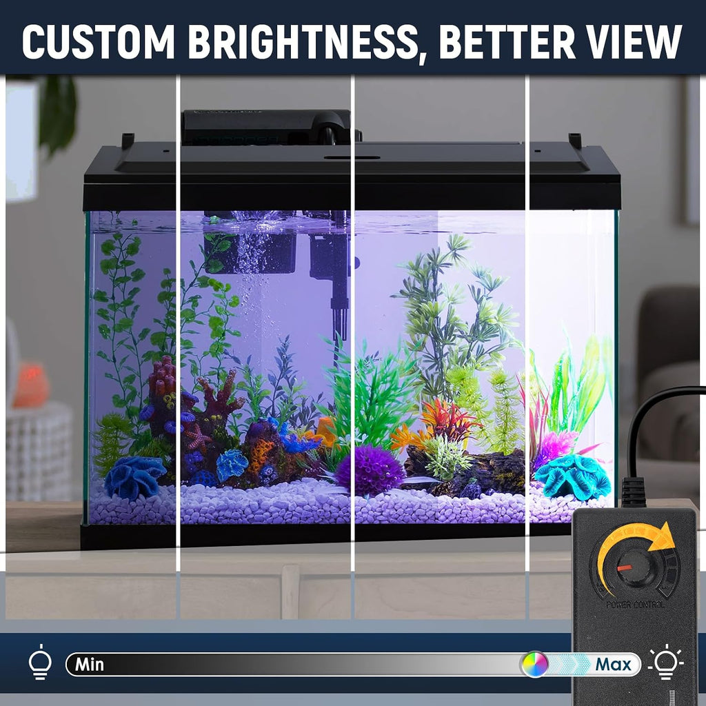 LED Aquarium Hood, Colored Lights, Fits 24" Framed Aquariums, Black | Adjustable-Brightness Colored Light Tubes