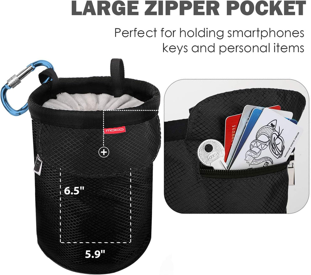 Rock Climbing Chalk Bag, Bouldering Chalk Pot Bucket with Adjustable Belt & Carabiner Drawstring Climbing Gear