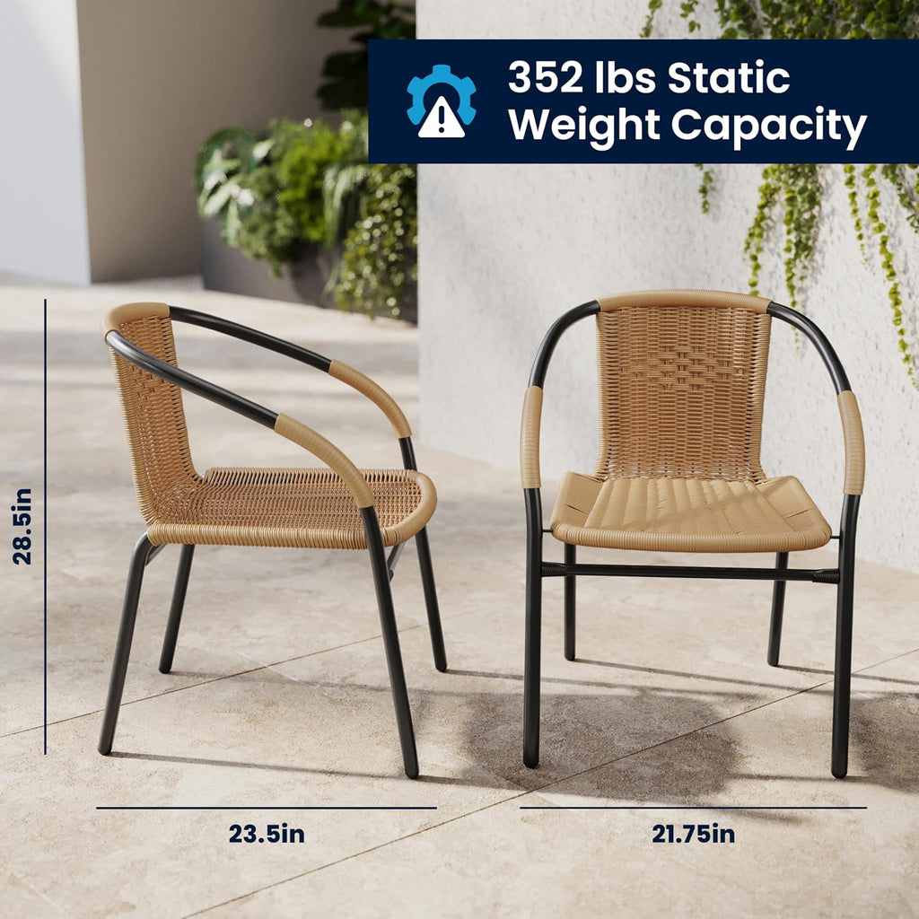 Lila 2 Pack Beige Rattan Indoor-Outdoor Restaurant Stack Chair