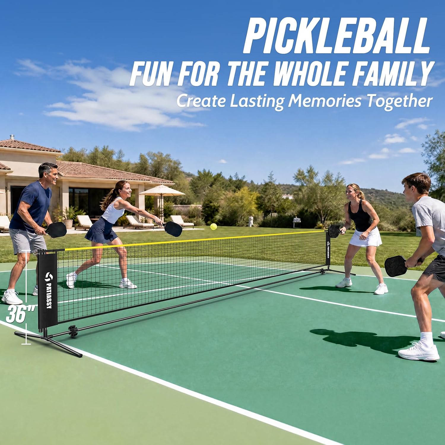 3-in-1 Badminton Volleyball Pickleball Net Set Adjustable Height | Backyard Outdoor Games, 17FT Portable Net, Height