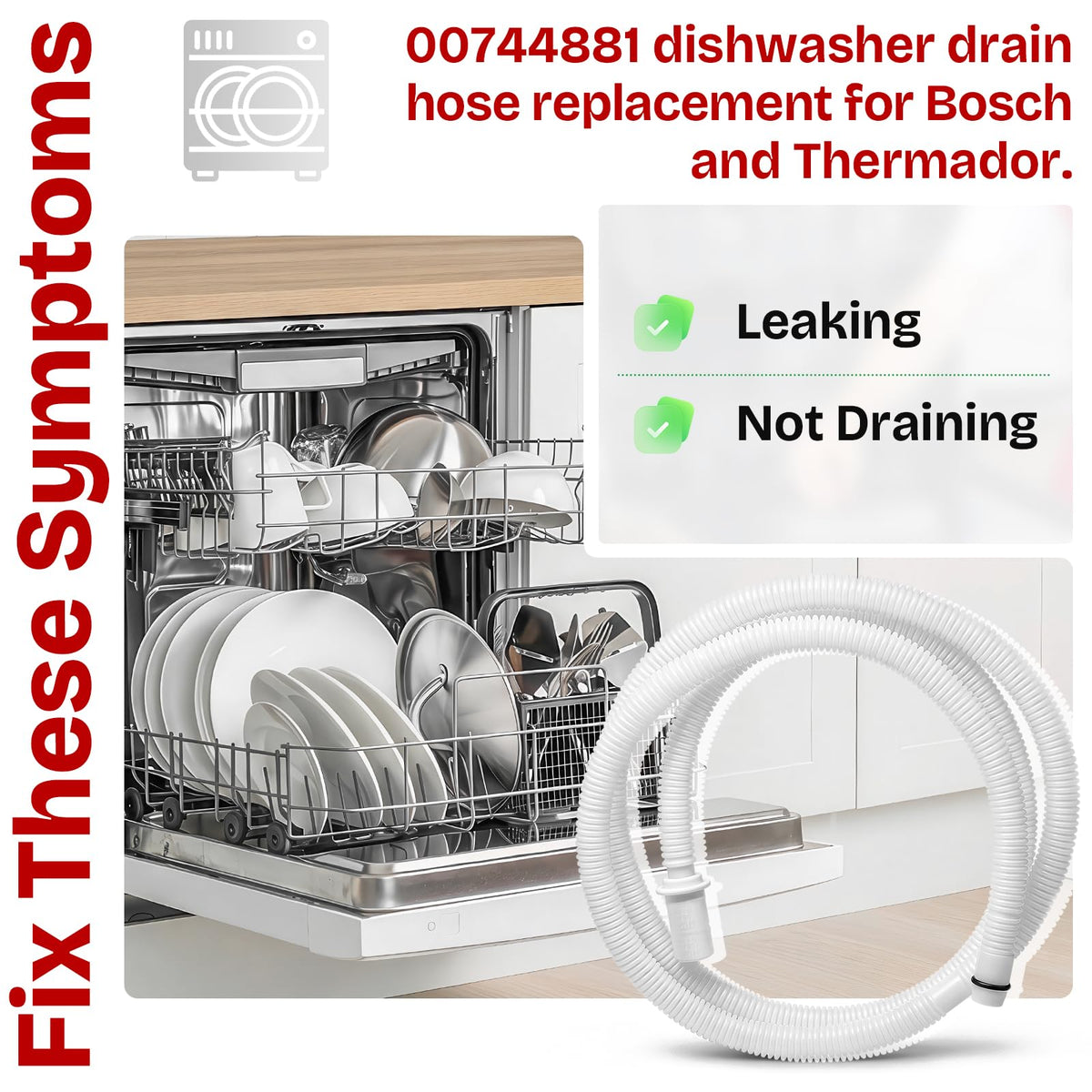 For Bosch SHE878ZD6N/01 Dishwasher Drain Hose Replacement