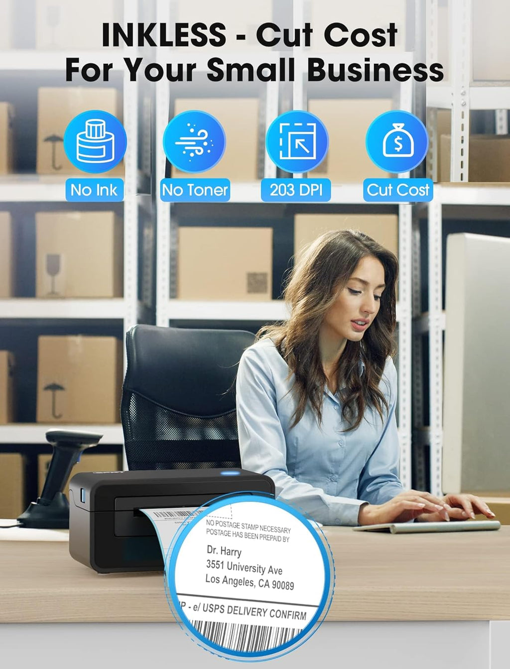Thermal Label Printer 4x6, Shipping Label Printer for Small Business | Wireless Printing for iPhone, Android, Windows