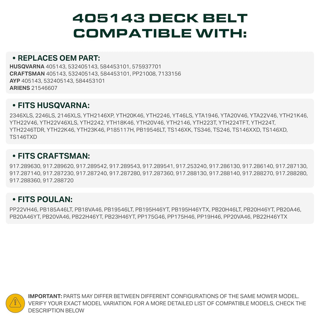 UDC Parts 405143 Deck Belt Replacement for Husqvarna 46 Inch 1/2" x 105.75" | Fits YTH22V46 532405143 584453101