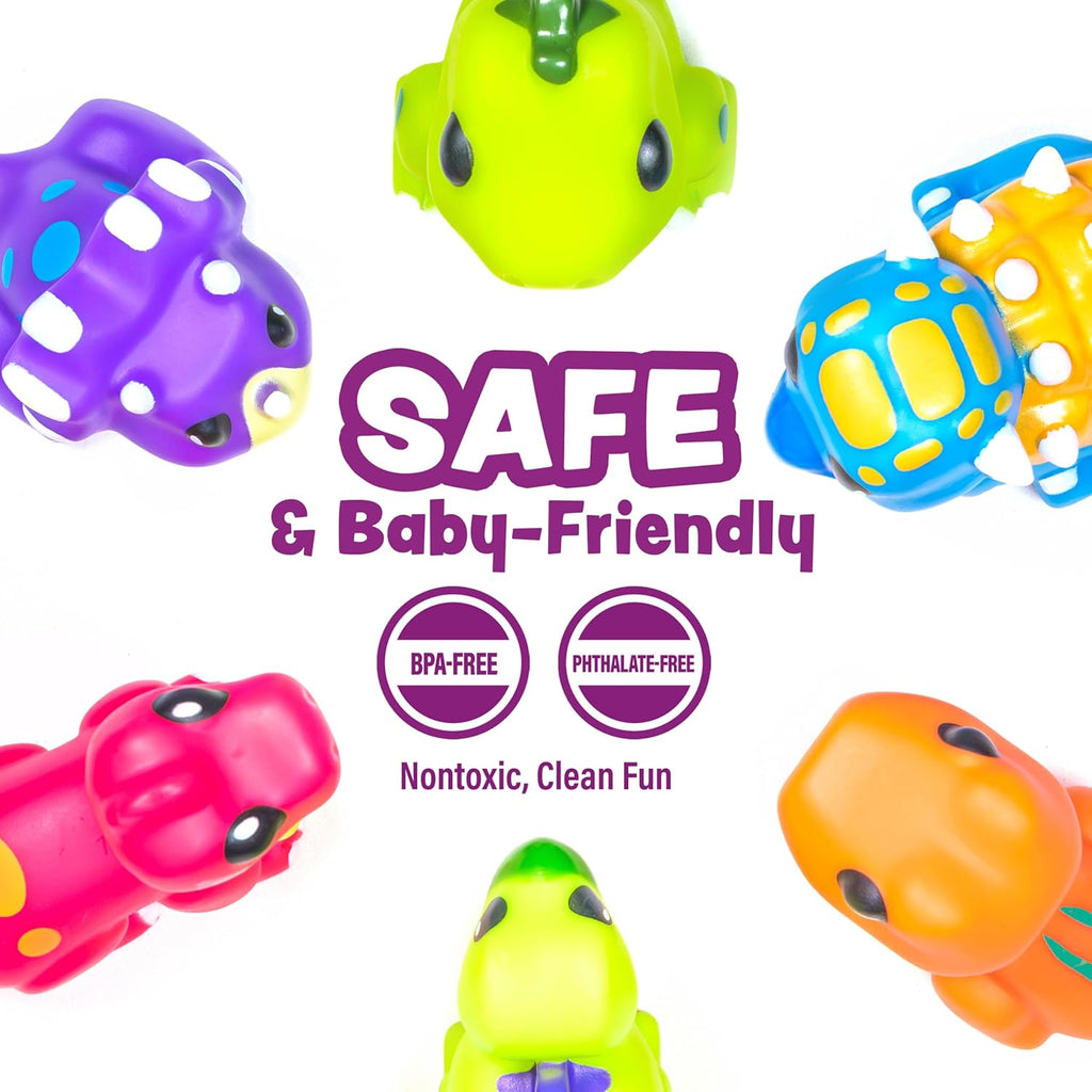 Dinosaur Mold Free Bath Toys, 6 Pack | Sealed, No Hole Bath Toys Design Keeps Moisture Out | Soft, Squeezable & Float
