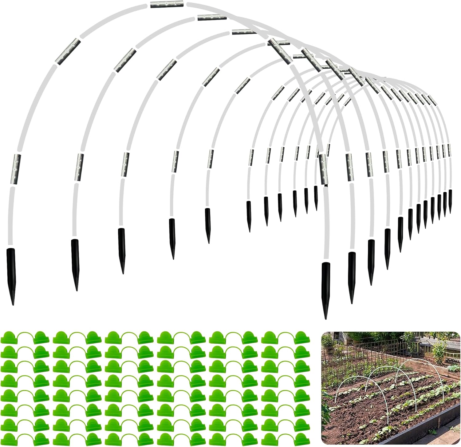 8FT Rust-Free Fiberglass Garden Hoops -72 PCS DIY Grow Tunnel Kit for Raised Beds, Row Cover Support with