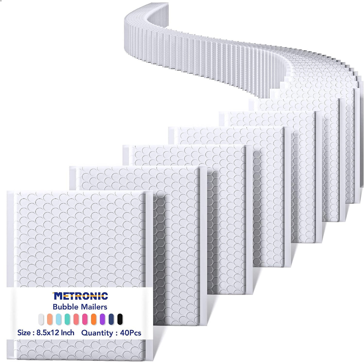 Bubble Mailers 8.5x12" White Padded Envelopes 40 Pack Self Seal