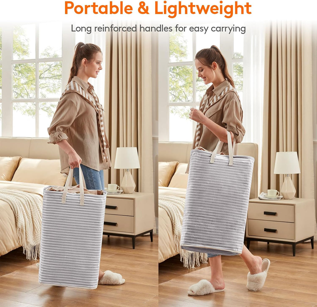 1 Pack Laundry Basket 80L Each, Collapsible Clothes Hamper with Reinforced Handles, Freestanding Waterproof Design