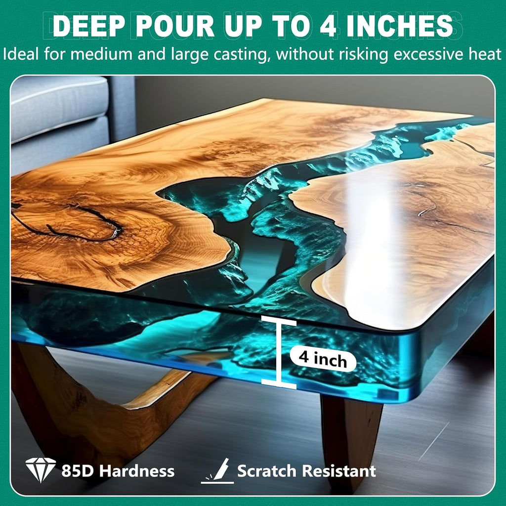 Deep Pour Epoxy Resin, 1.5 Gallon Epoxy Resin Kit for 2-4" Pour Depths, Crystal Clear & High Gloss, Bubble-Free