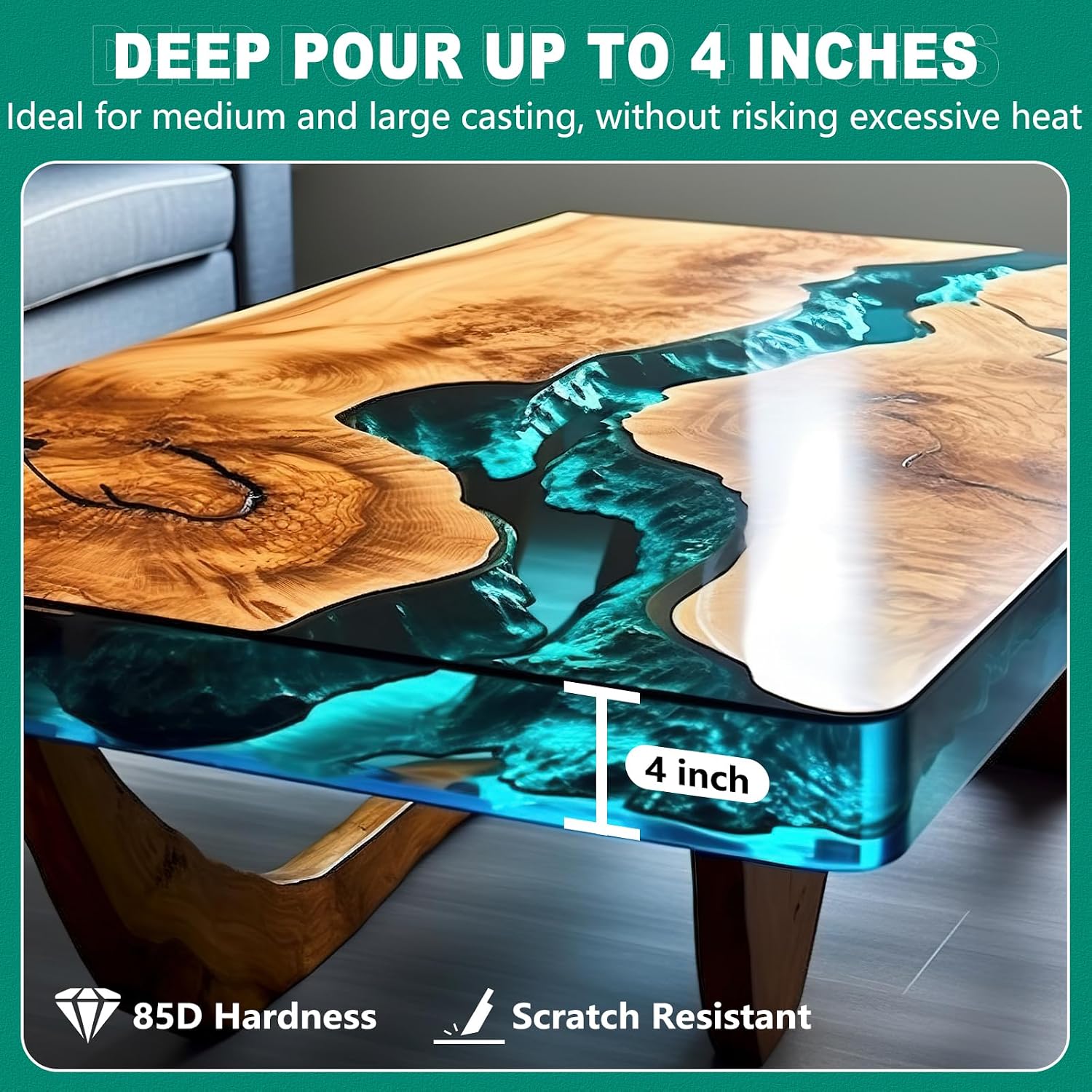 Deep Pour Epoxy Resin, 1.5 Gallon Epoxy Resin Kit for 2-4" Pour Depths, Crystal Clear & High Gloss, Bubble-Free