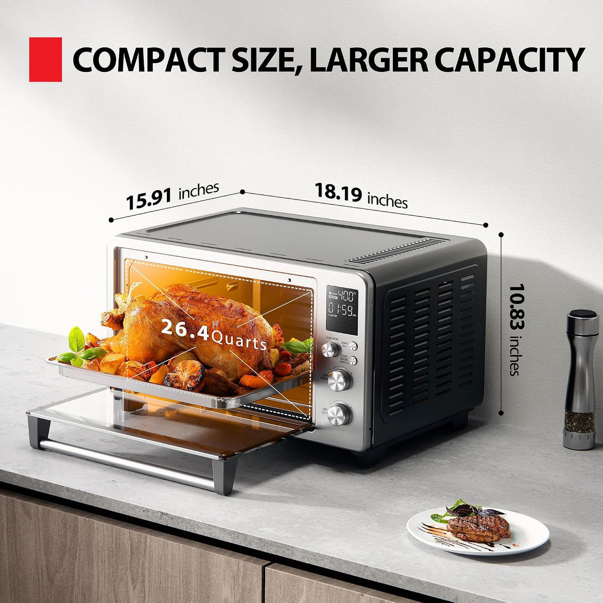 ChefFry Air Fryer Toaster Oven Combo, 26.4-Quart, Stainless Steel | Bake, Broil, Pizza & Dehydrate, with Toast