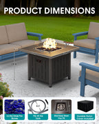 33" Square Outdoor Fire Pit Table with Lid, Black