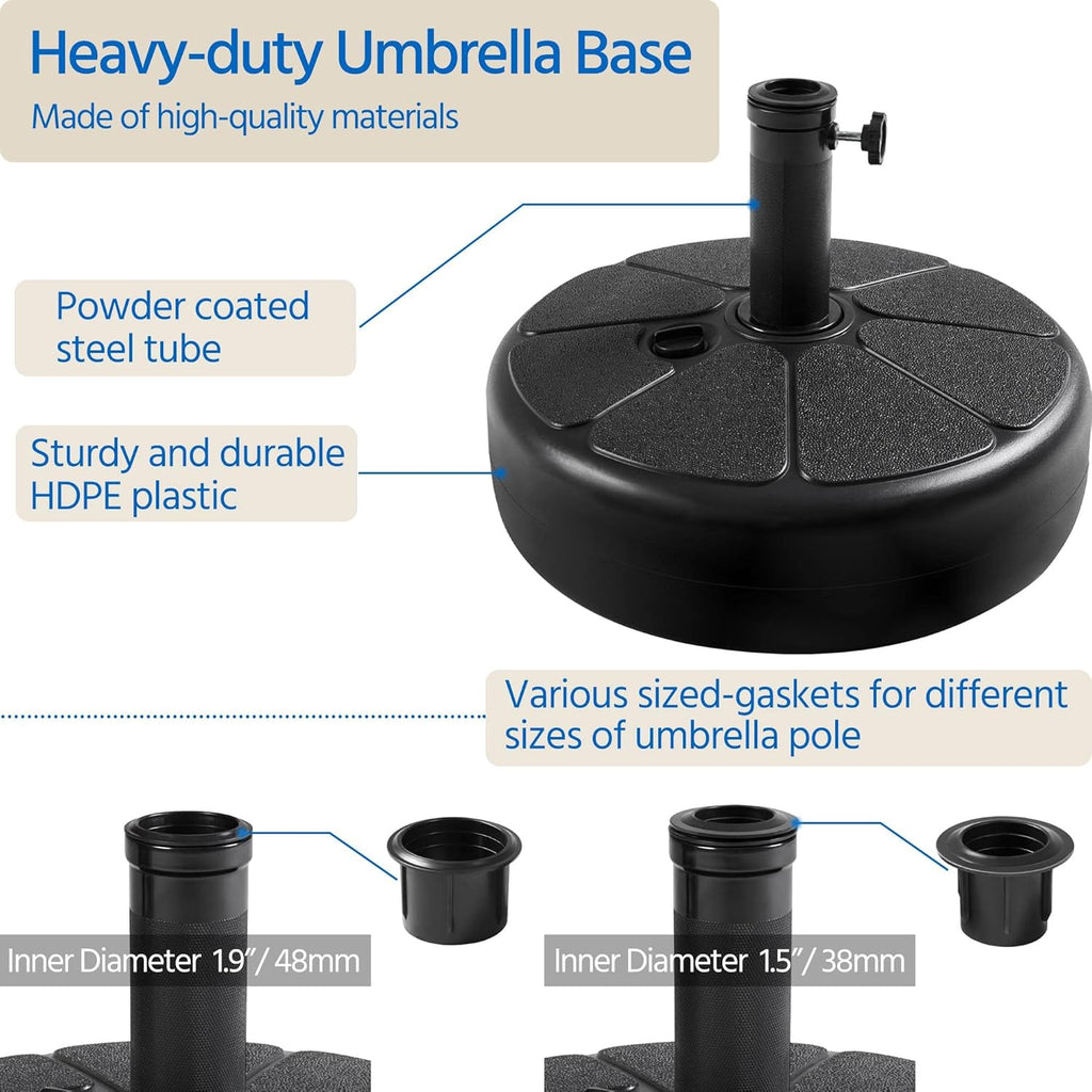 10FT Patio Umbrella with 80lb Umbrella Base Stand-Round Water & Sand Filled, Market Umbrella w/Push Button Tilt