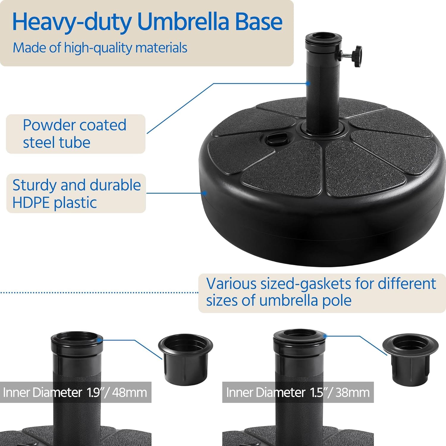 10FT Patio Umbrella with 80lb Umbrella Base Stand-Round Water & Sand Filled, Market Umbrella w/Push Button Tilt