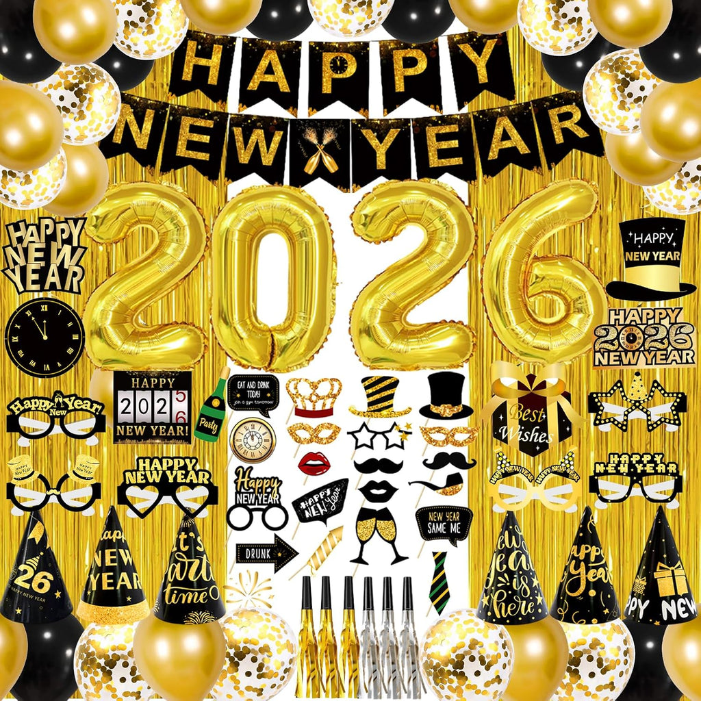 2026 New Years Decorations Set, New Years Eve Party Supplies 2026, "HAPPY NEW YEAR" Banner, "2025" Foil Balloon