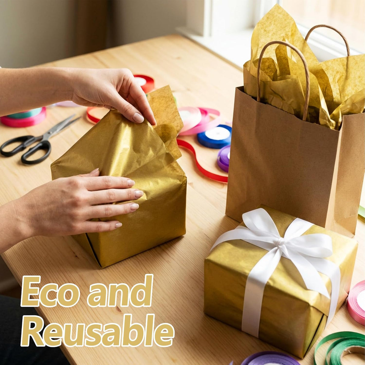 100 Sheets Gold Tissue Paper,14"X20" Metallic Tissue Paper for Gift Bags, Birthday Anniversary Christmas Tissue Gift