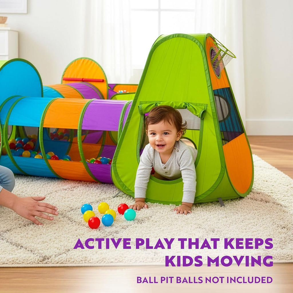 5-Piece Kids Pop up Play Tent Crawl Tunnel and Ball Pit with Basketball Hoop Playhouse for Boys, Girls, Babies, and