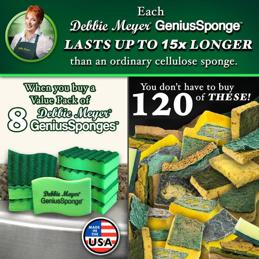 GeniusSponges - 8-Pack Kitchen Sponges for Washing Dishes