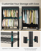 Heavy-Duty Clothes Rack, Portable Closet on Wheels, Fabric Cover