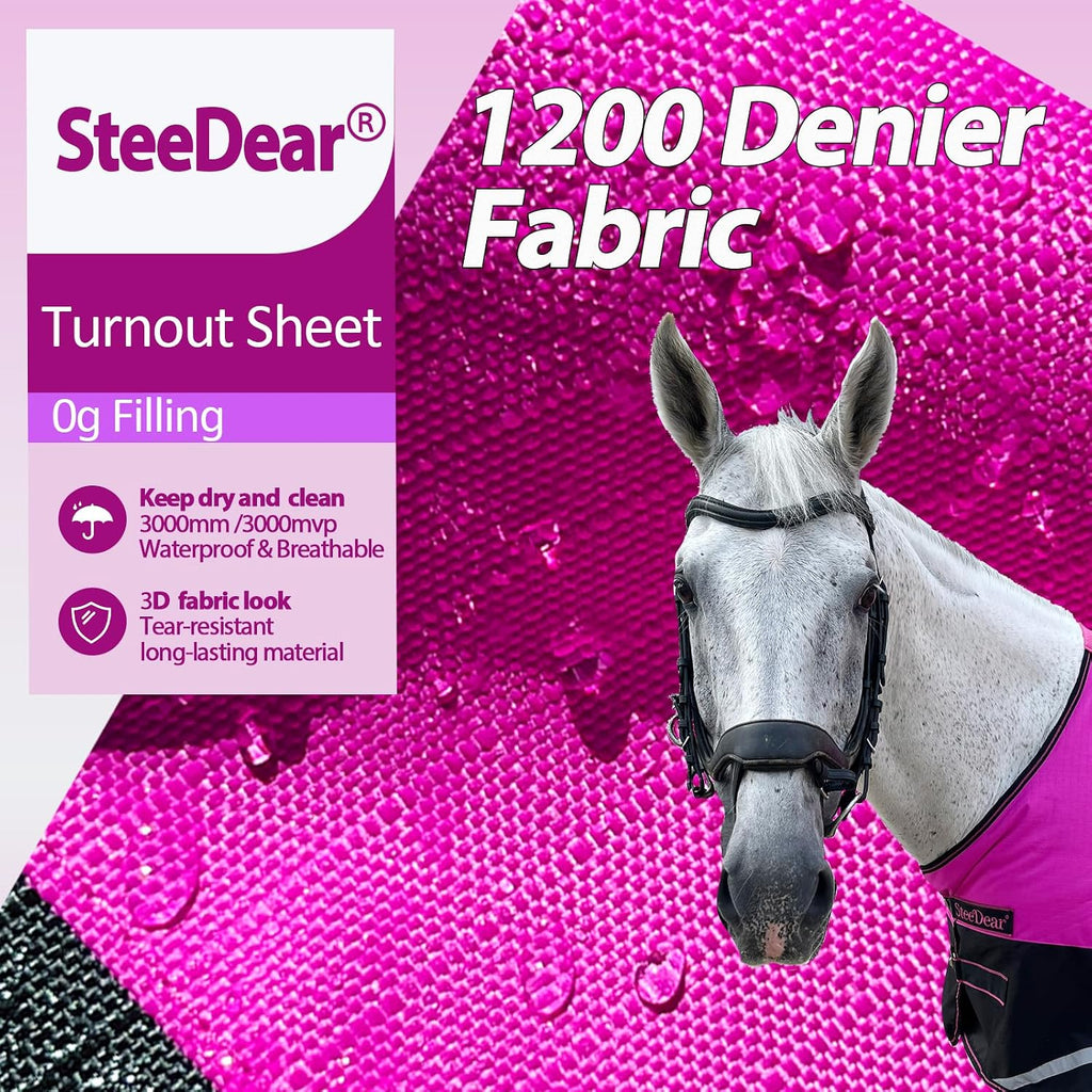 1200D Fall Horse Turnout Sheet (0g No Fill) Horse Blanket,Hot Pink 81''
