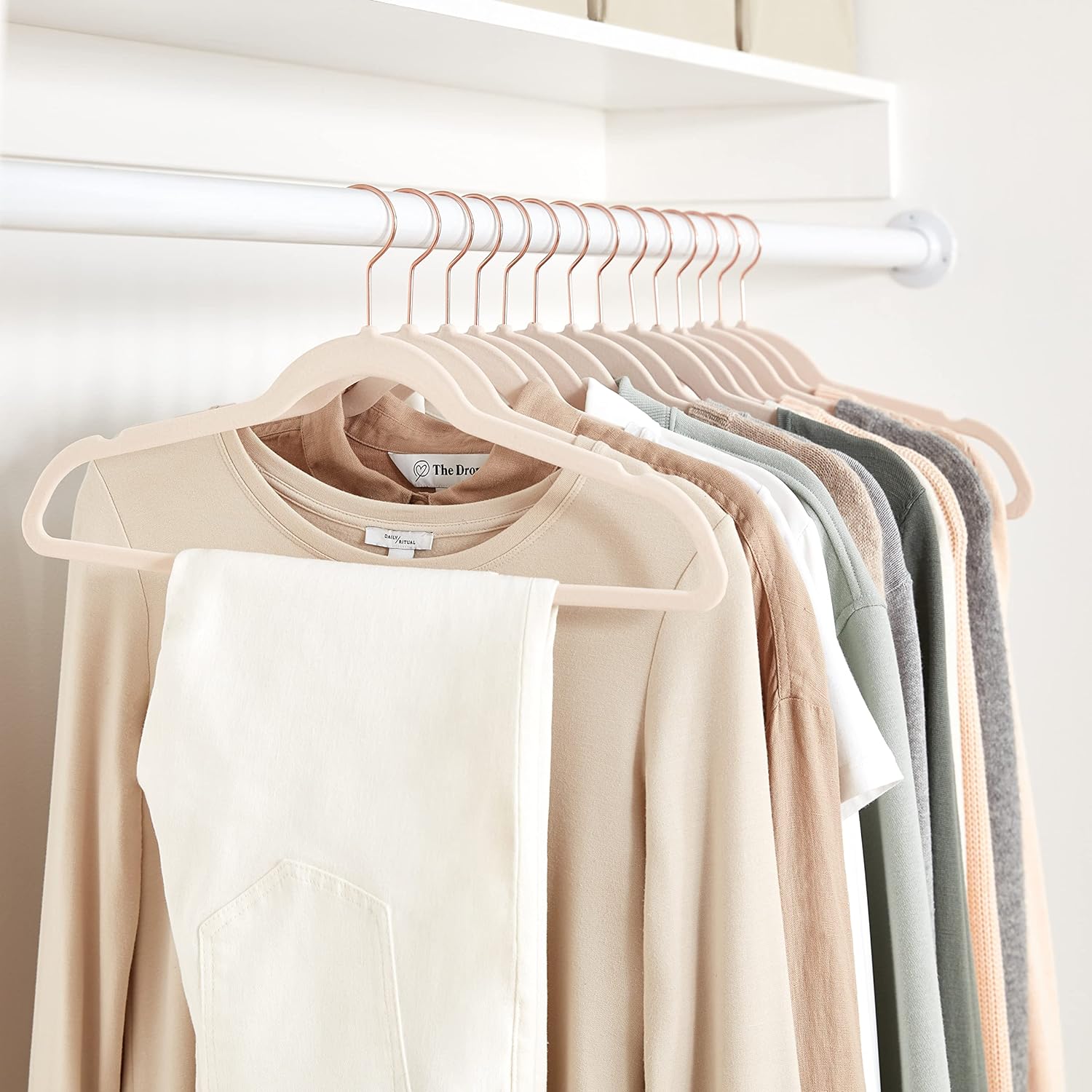 Space Saving Slim Velvet Non-Slip Suit Clothes Hangers, Sturdy Construction, Closet Organizer, Pack of 50, Blush