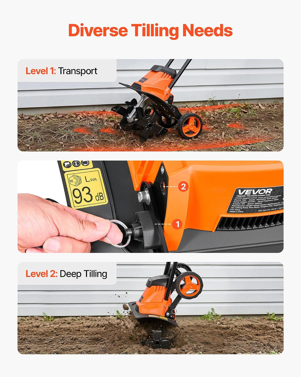 Corded Electric Tiller, 14 Inch Tilling Width Garden Rototiller, 10-Amp Motor Heavy-Duty Tilling Machine, Cultivator