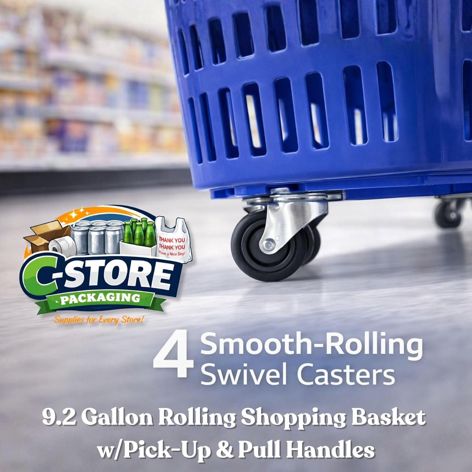 Rolling Shopping Basket with Wheels, Blue, 1 | 9.2 Gallon, Extendable Pull Handle, 60 LB Capacity