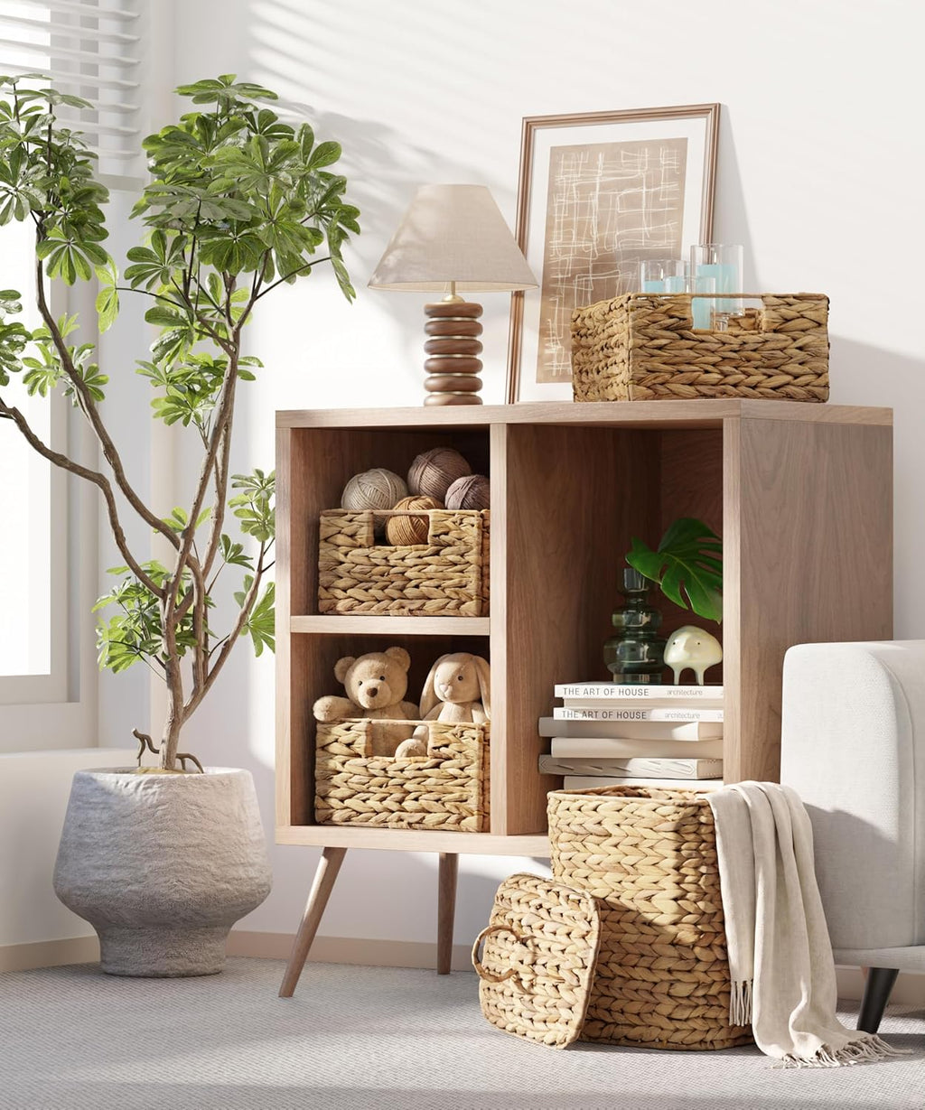 Water Hyacinth Storage Baskets (Set of 6) – Woven Hyacinth Organizer with Carrying Handles, Laundry Basket for