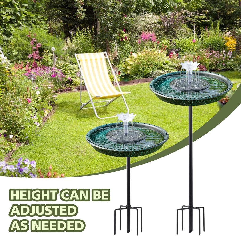 Bird Bath with Solar Powered Fountains for Hummingbirds,Stable Stylish Design with 5-Prong Base Stake Plastic Bird