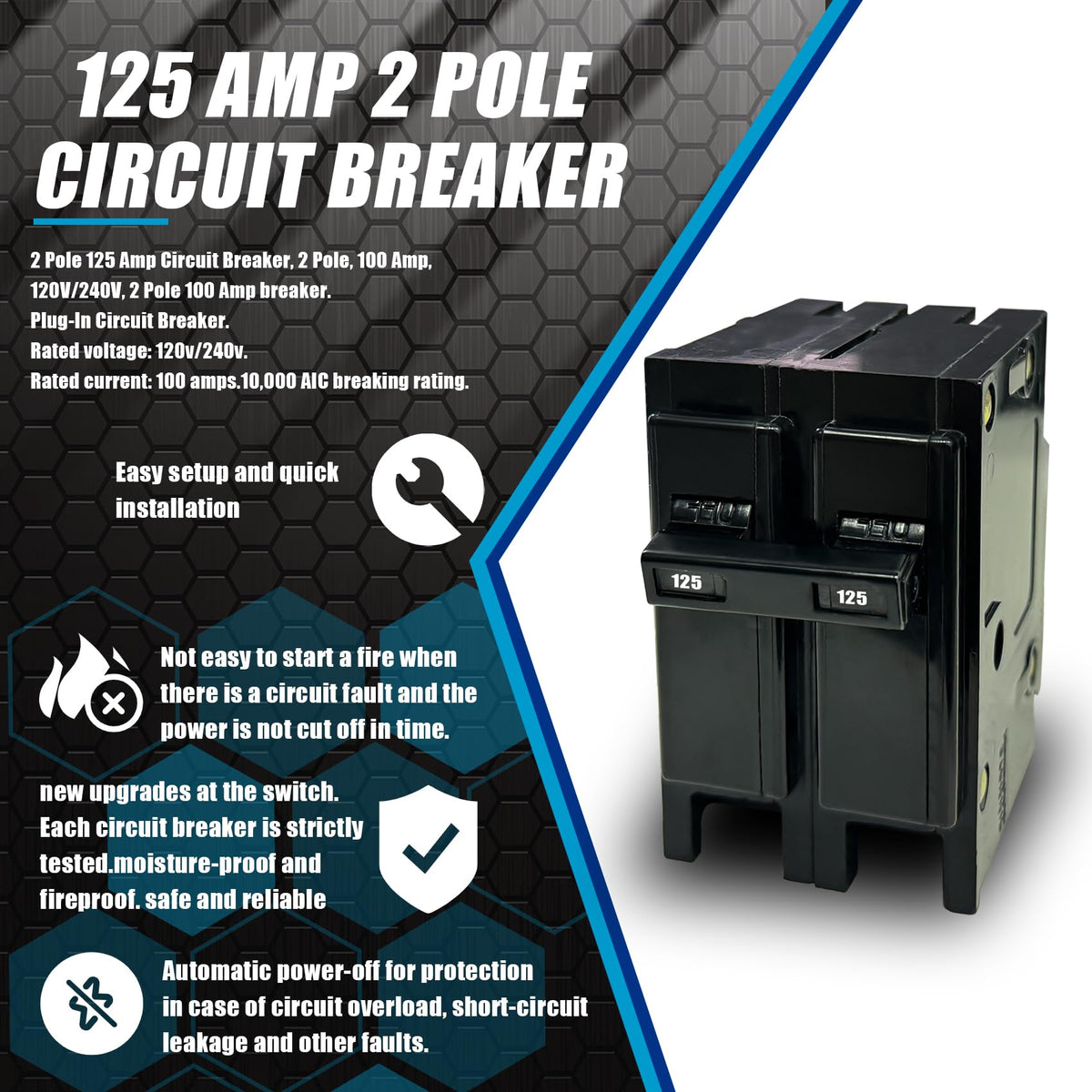 125 Amp Circuit Breaker 2 Pole,Replace for HOM2125 Breaker,125 Amp 2 Pole