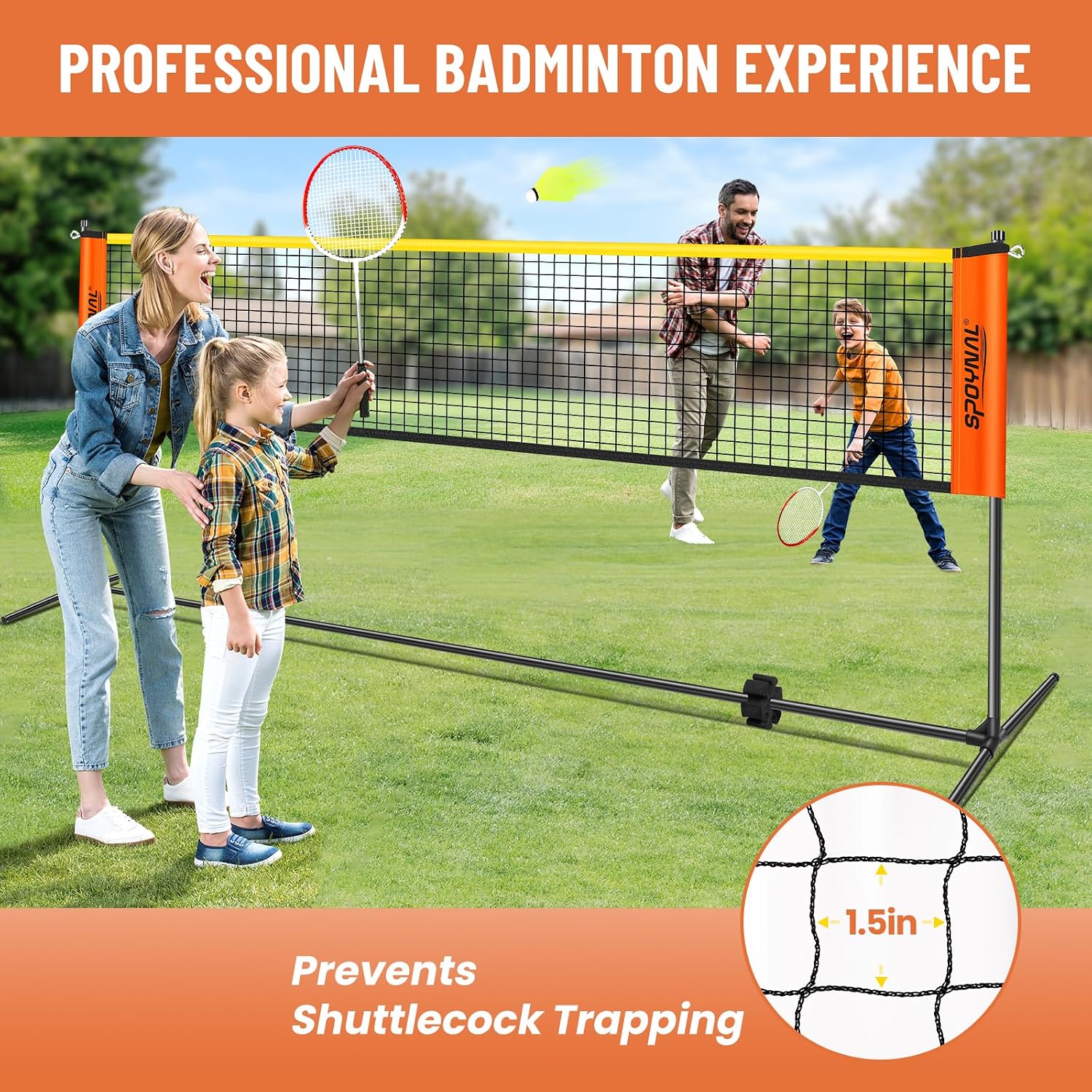3-in-1 Volleyball Badminton Pickleball Net Set, Adjustable Height | Portable backyard net set with badminton rackets