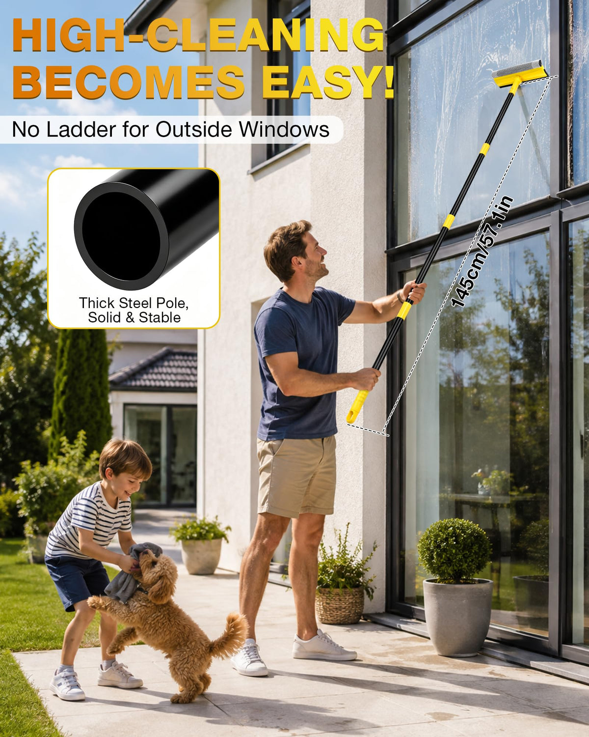 Window Squeegee with 57" Extension Pole for Home Window Glass Cleaning