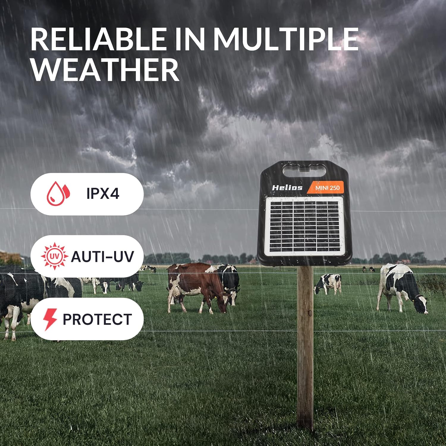 MINI250 Solar Electric Fence Charger with Day or Night Mode, 0.25Joule Portable Solar Fence Charger