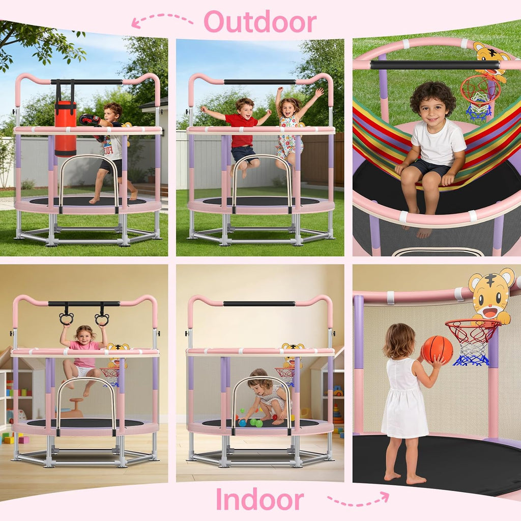Full Wrap-Around Double Ring Legs 440lbsToddler Trampoline with Net,Trampoline for Kids