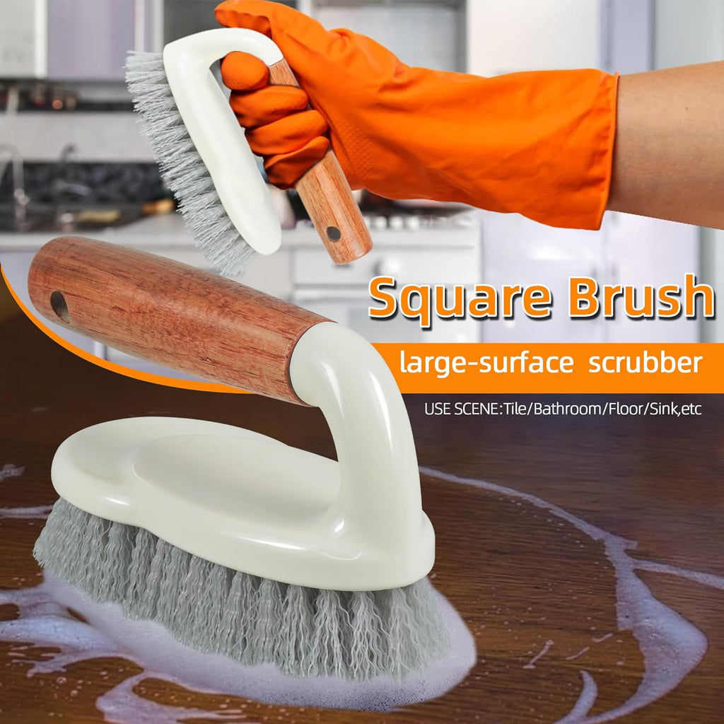 5-Pack Heavy Duty Scrub Brushes Set with Wooden Handles, Multi-Surface Scrubber for Kitchen, Bathroom, Tile & Grout