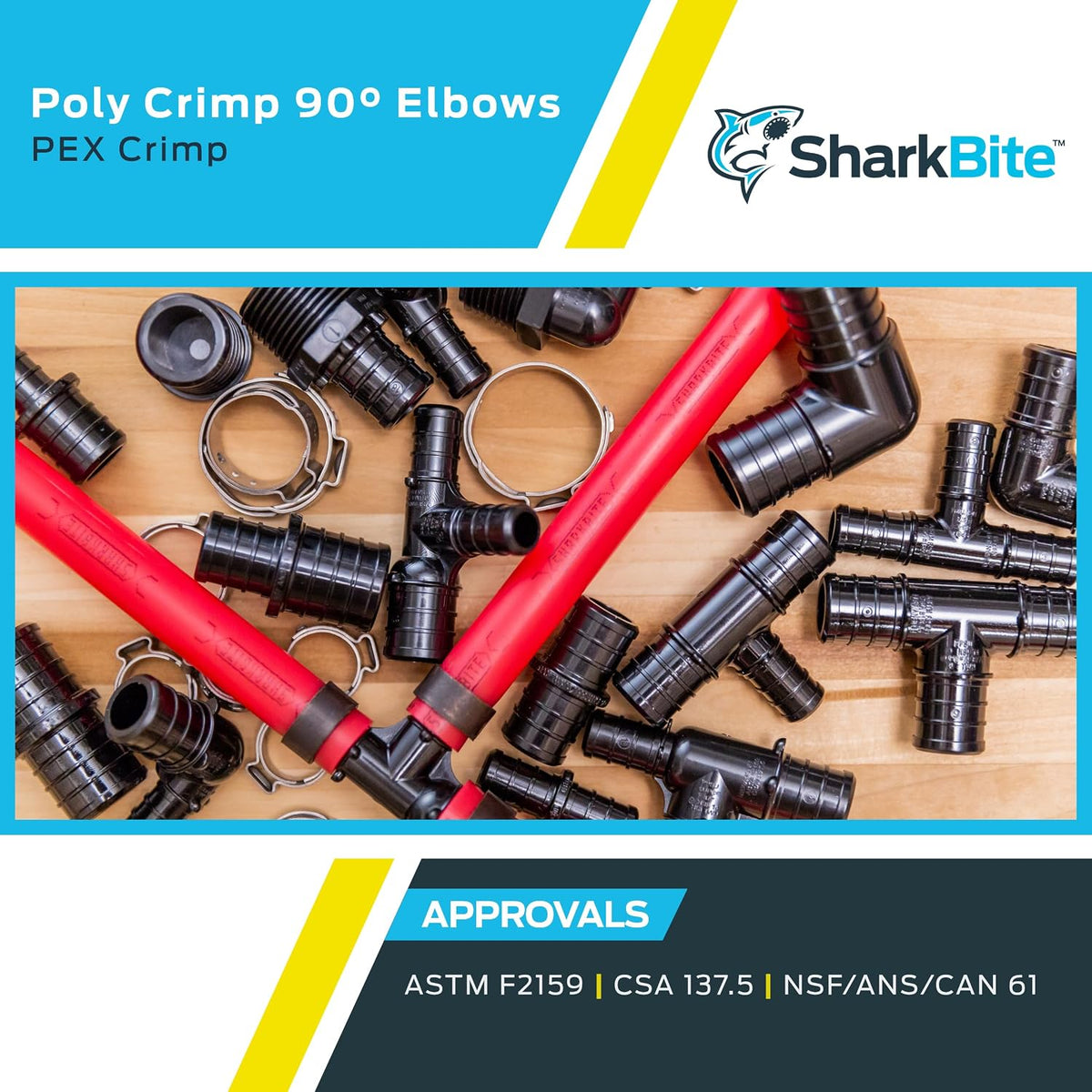 SharkBite 1/2 Inch Poly Crimp 90 Degree Elbow, Pack of 25, PEX Pipe, PE-RT, UP248