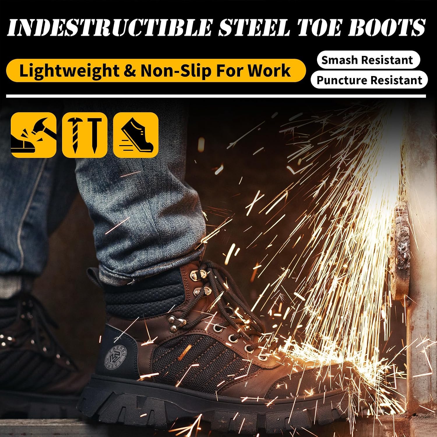 Waterproof Steel Toe Boots For Men-6 Inch Comfortable Mens Safety Work Boots Indestructible Steel Toe Shoes