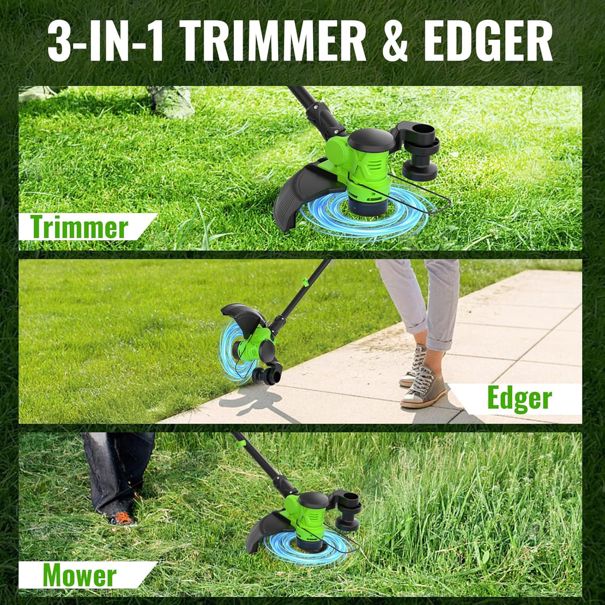 12" Cordless Weed Wacker String Trimmer with 2X 5.0ah Battery and Charger | 20V Lightweight Weed Eater | 3-in-1