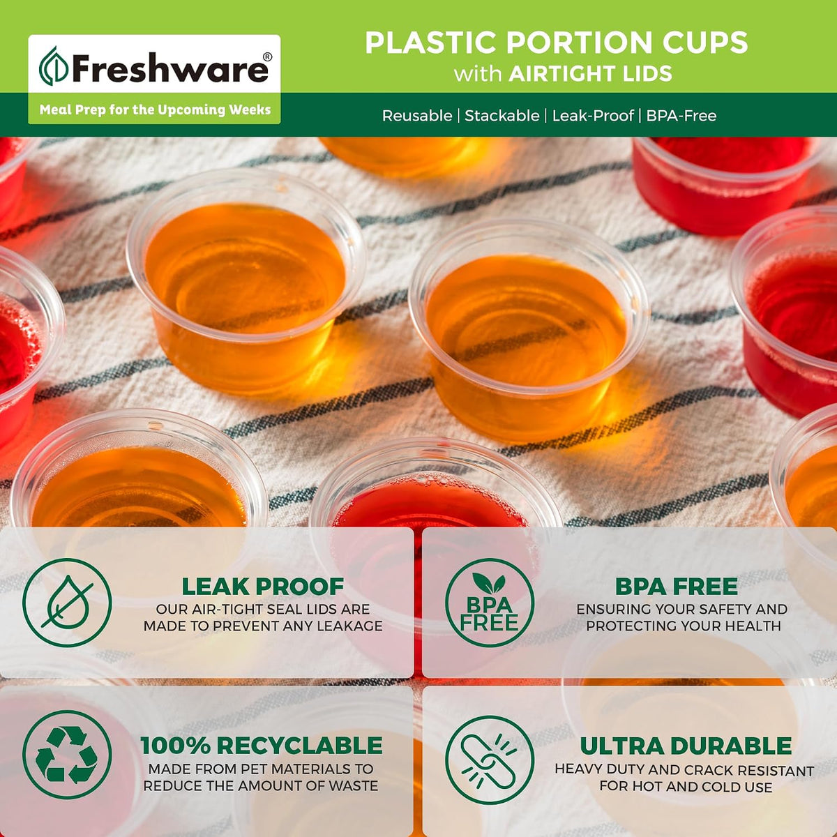 Plastic Portion Cups with Lids [1 Ounce, 200 Sets] Disposable Plastic Cups for Meal Prep, Salad Dressing, Jellos Shot