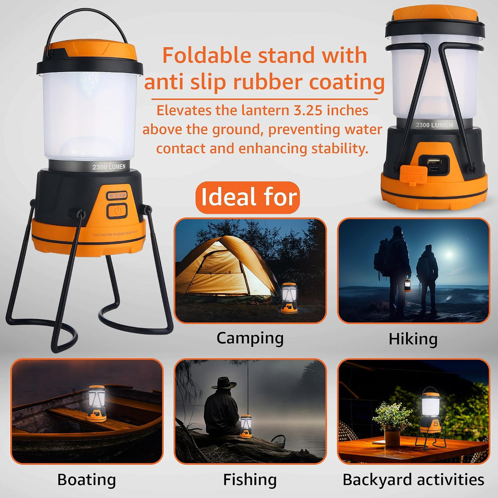 Rechargeable LED Camping Lantern - Power Outages, Hurricanes, Emergency, Hiking, Outdoor - Bright Battery Powered
