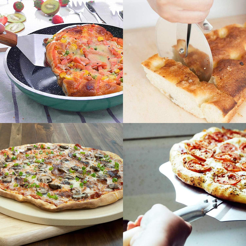 4 pcs Pizza Stone & Peel Set, Pizza Making Kit for Oven Grill BBQ