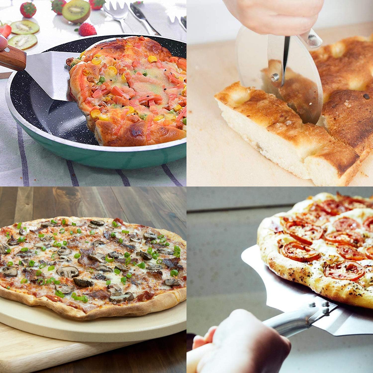 4 pcs Pizza Stone & Peel Set, Pizza Making Kit for Oven Grill BBQ
