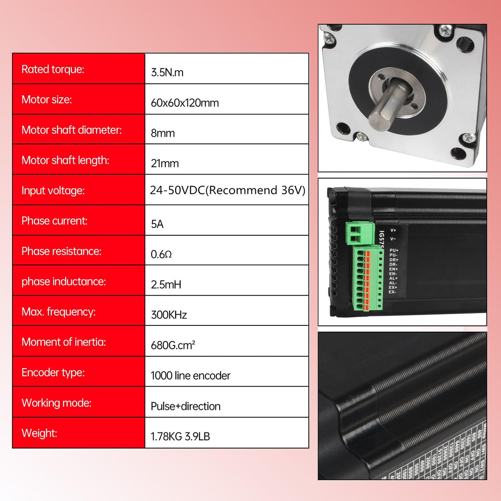 CNCTOPBAOS Integrated Nema24 Closed Loop Stepper Motor 3.5N.m 5A DC24V-50V
