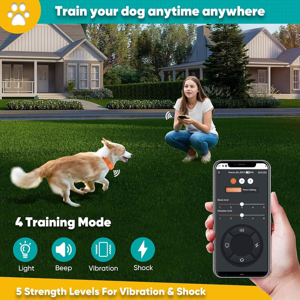 GPS Wireless Dog Fence, Electric Fence System with Training Collar (Orange)