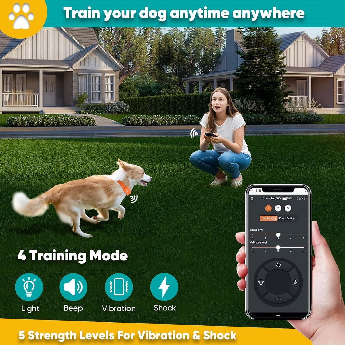 GPS Wireless Dog Fence, Electric Fence System with Training Collar (Orange)