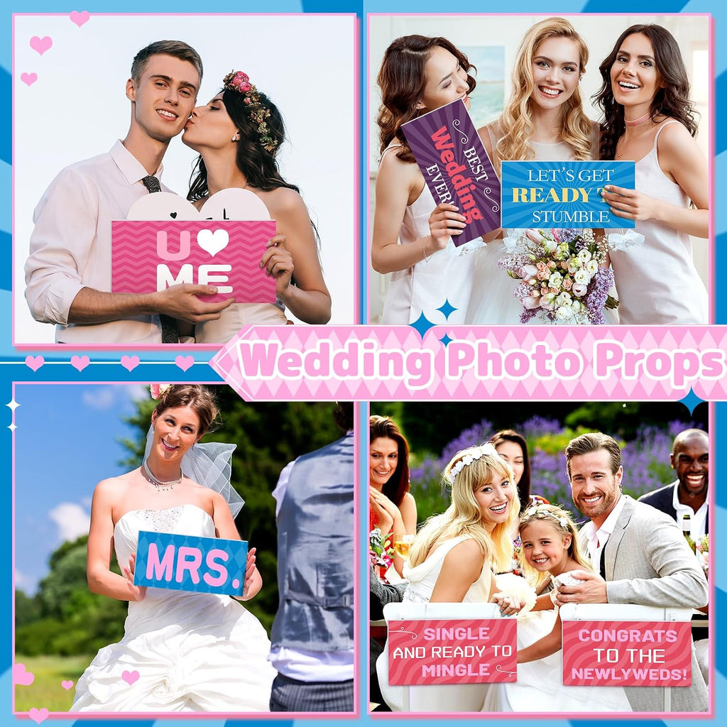 24 Designs Wedding Photo Booth Props, Double Sided PVC Selfie Sign