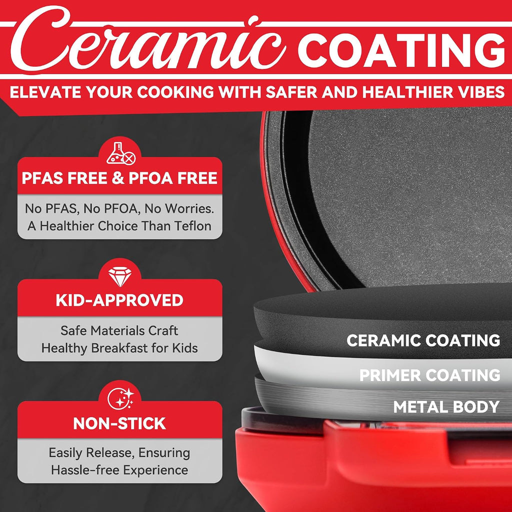 Flip Pancake Maker Machine, Ceramic Coated Pancake Pan for 6.5 Inch Pancakes, Omelette, Crepe & Quesadilla, Frittata